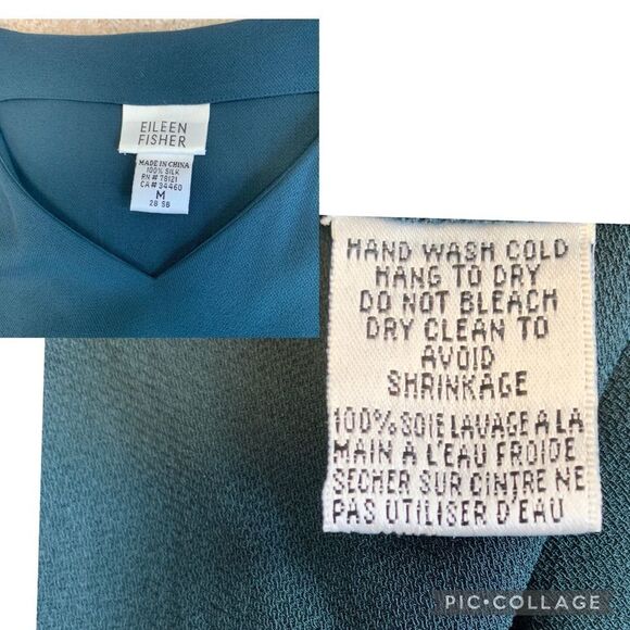 Eileen Fisher dark teal 100% silk two piece dress blouse set Sz M - Picture 17 of 17